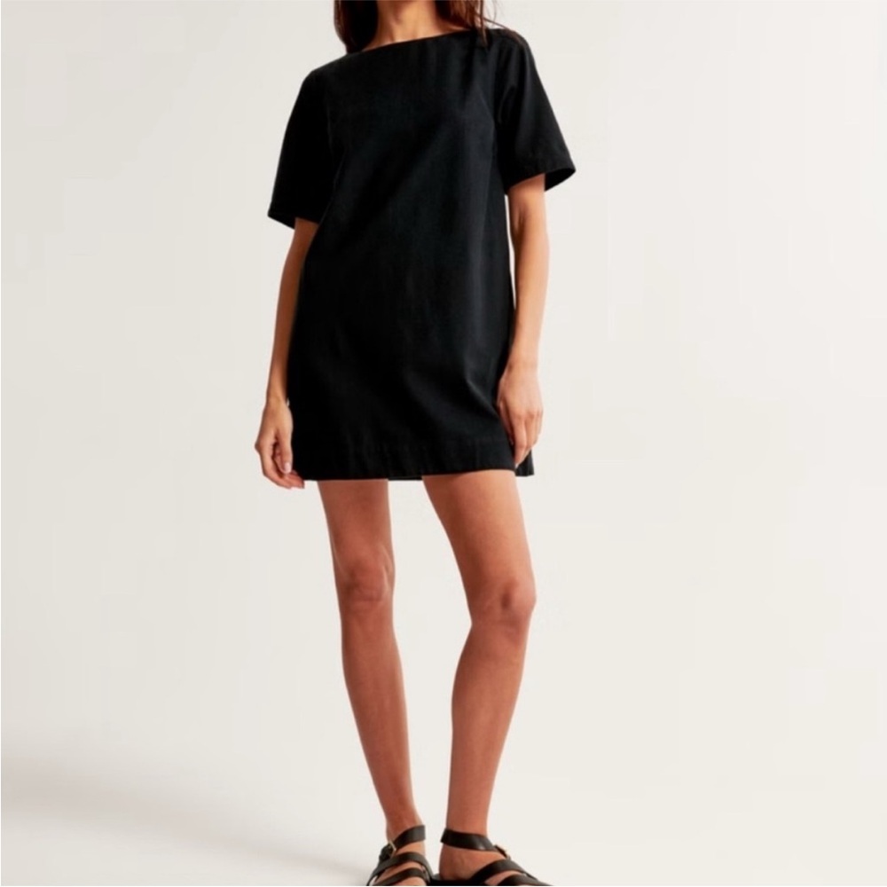 Abercrombie & Fitch Black Linen Mini Dress with Pockets